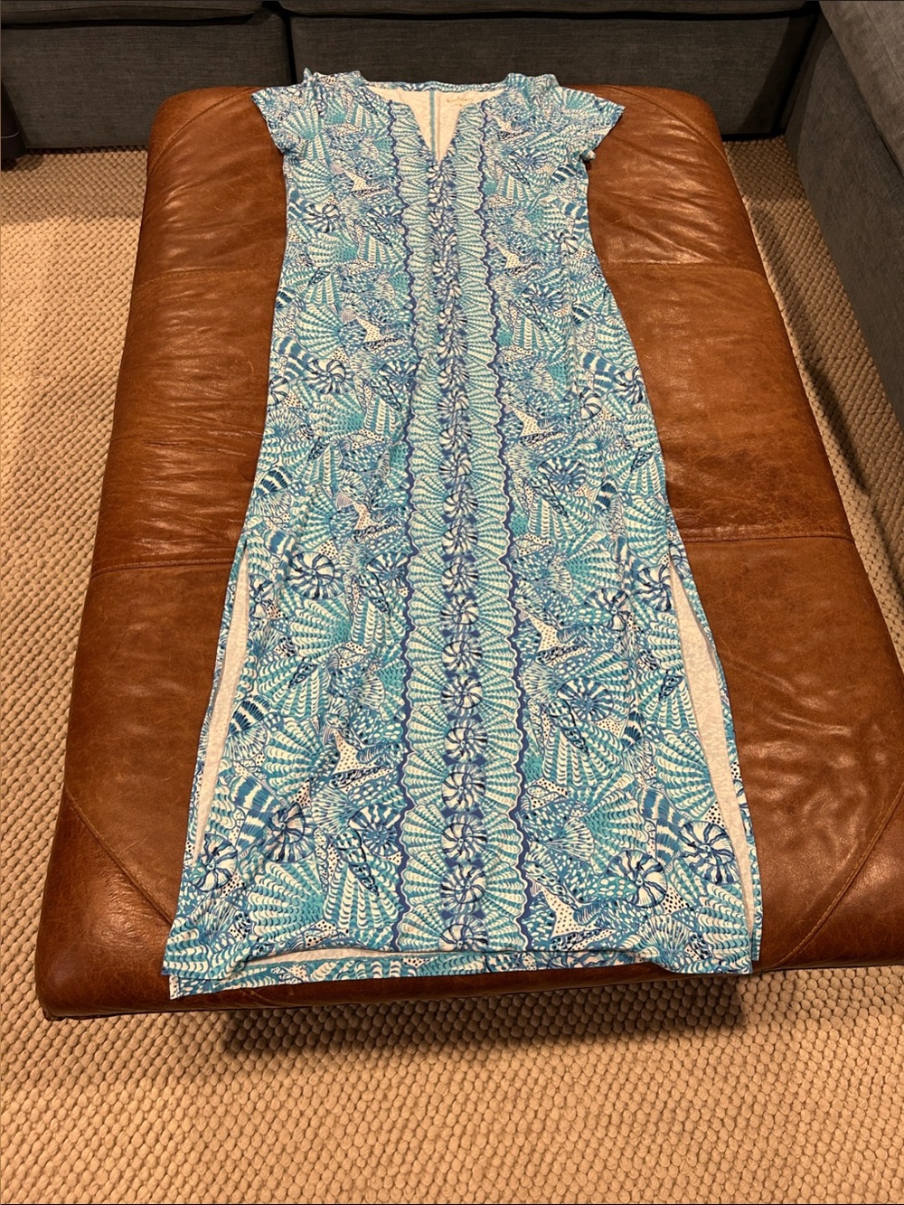 Lilly Pulitzer Blue & White Printed Cap Sleeve Maxi Dress